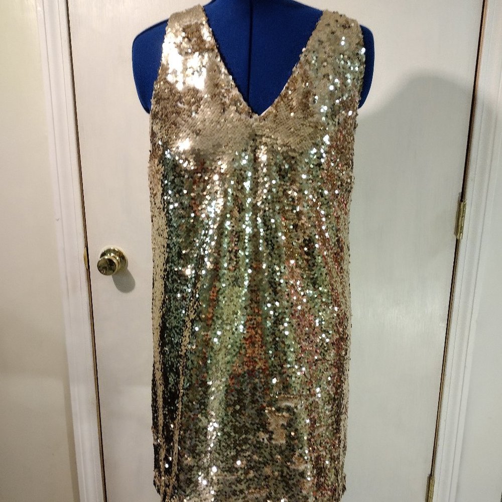 Loft NWT Gold Sequin Cocktail Dress Size 10
